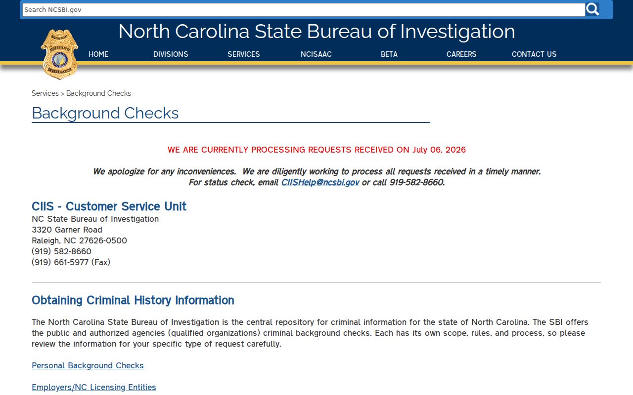 North Carolina official background check options for Chatham County records