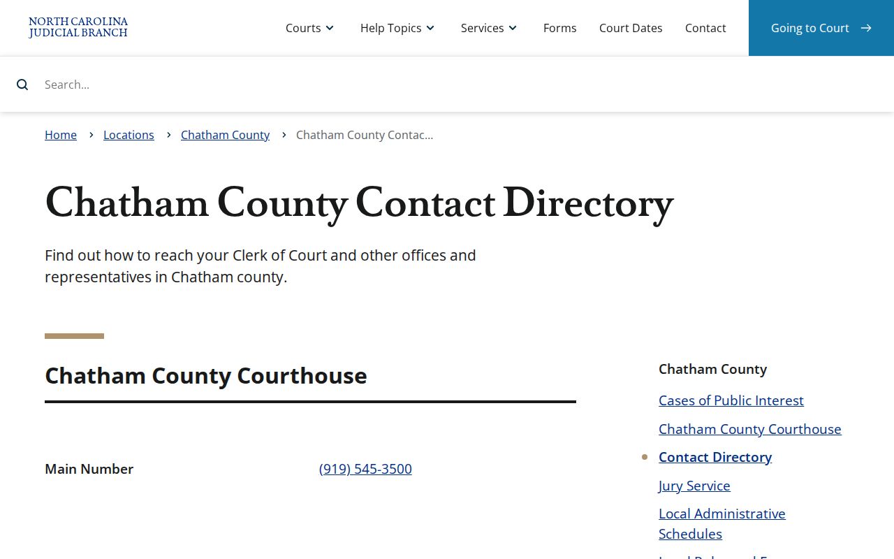 Chatham County criminal court contact directory for case searches